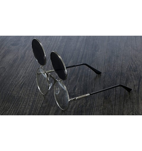 Round 3057 Steampunk Sunglasses Round Metal Women Style Retro Flip Circular Double Sun Glasses Men CIRCLE - Gold Black - C119...