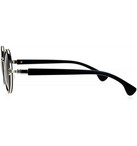 Round Unisex Sunglasses Clear Lens Glasses Round Circle Vintage Frame - Black Silver (Brown) - C1188ANYG6G $7.61