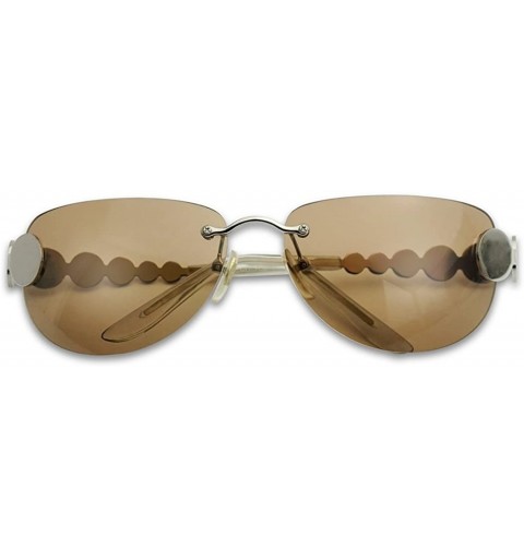 Oval Super Vintage 1970's Disco Oval Rimless Metal Circle Sunglasses - Silver Frame - Brown - C818D3LU5GO $11.09