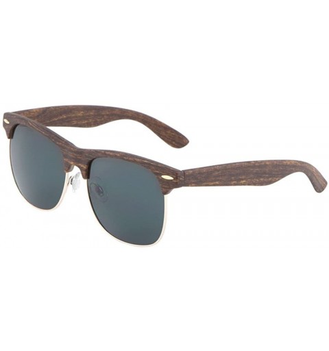 Square Faux Bamboo Wood Print Square Half Rim Sunglasses - Dark Brown Frame - C3185KL424S $11.16