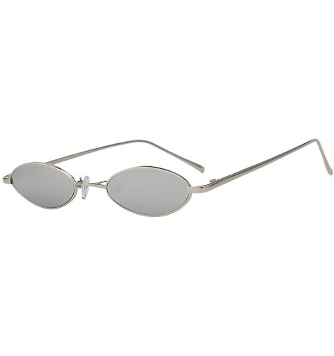 Oval Oval Ultra Thin Small Skinny Slim Narrow Metal Frame Sunglasses Colored Lens - Silver-mirror - C318HZQ54NR $12.07