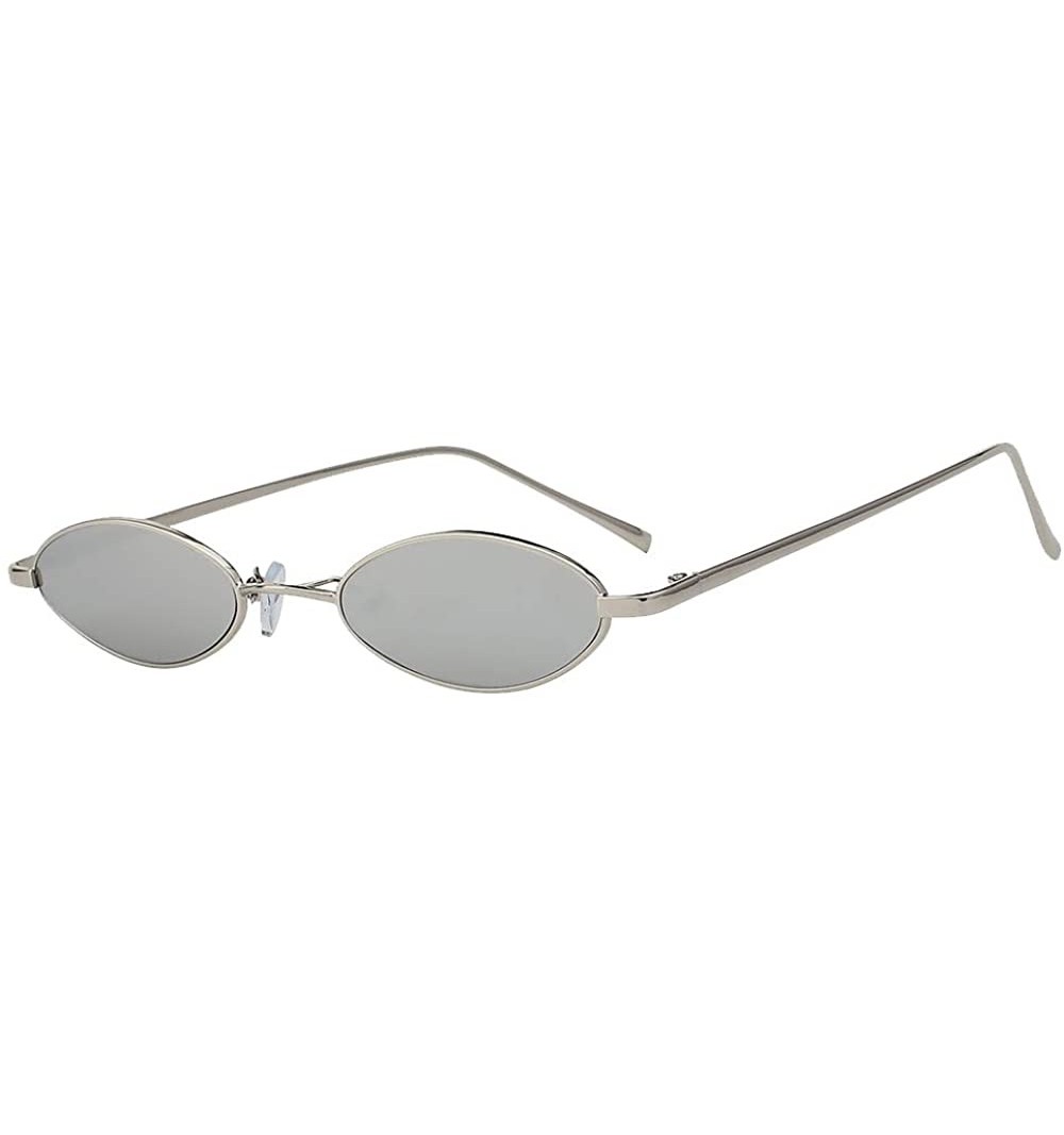 Oval Oval Ultra Thin Small Skinny Slim Narrow Metal Frame Sunglasses Colored Lens - Silver-mirror - C318HZQ54NR $12.07