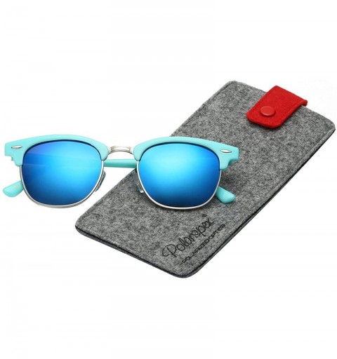 Wayfarer Unisex Retro Classic Stylish Malcom Half Frame Polarized Sunglasses - Aqua Teal - Ice Blue - CY187UH82GG $10.14