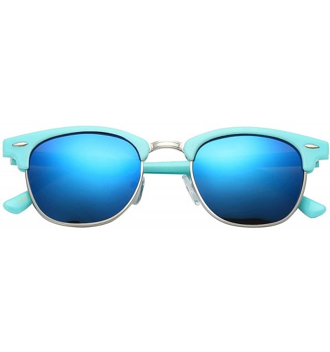 Wayfarer Unisex Retro Classic Stylish Malcom Half Frame Polarized Sunglasses - Aqua Teal - Ice Blue - CY187UH82GG $10.14