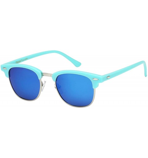 Wayfarer Unisex Retro Classic Stylish Malcom Half Frame Polarized Sunglasses - Aqua Teal - Ice Blue - CY187UH82GG $10.14