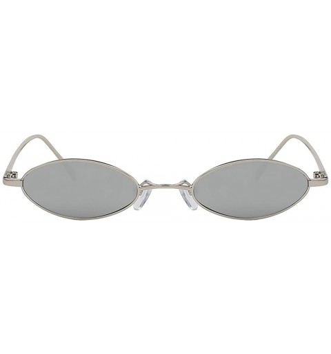 Oval Oval Ultra Thin Small Skinny Slim Narrow Metal Frame Sunglasses Colored Lens - Silver-mirror - C318HZQ54NR $12.07