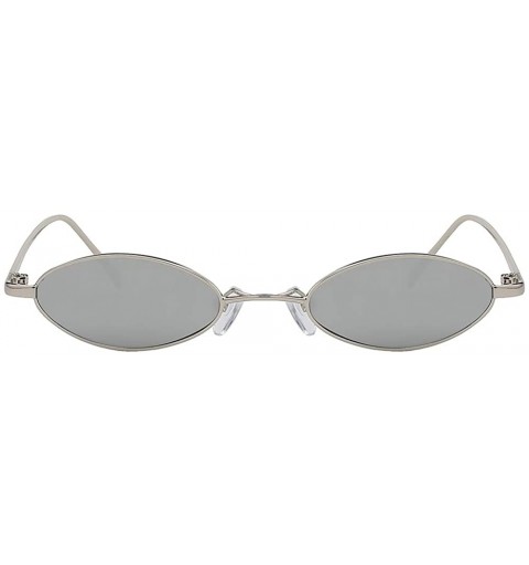 Oval Oval Ultra Thin Small Skinny Slim Narrow Metal Frame Sunglasses Colored Lens - Silver-mirror - C318HZQ54NR $12.07