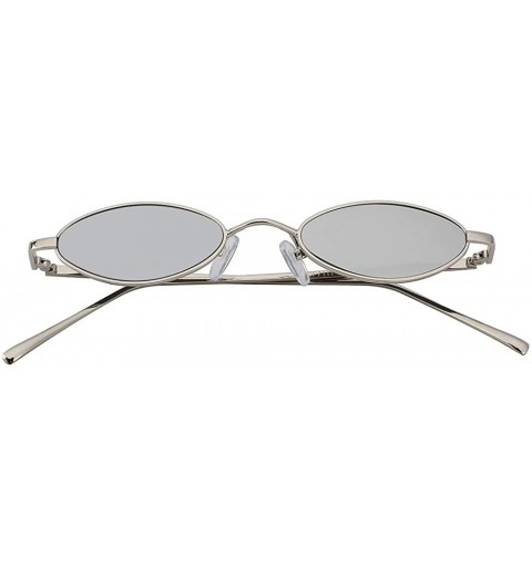 Oval Oval Ultra Thin Small Skinny Slim Narrow Metal Frame Sunglasses Colored Lens - Silver-mirror - C318HZQ54NR $12.07