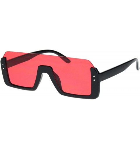 Rectangular Retro Shield Rectangular Lens Upside Down Half Rim Sunglasses for Women and Men - Black/Red-lens - C318OK0LWGR $1...