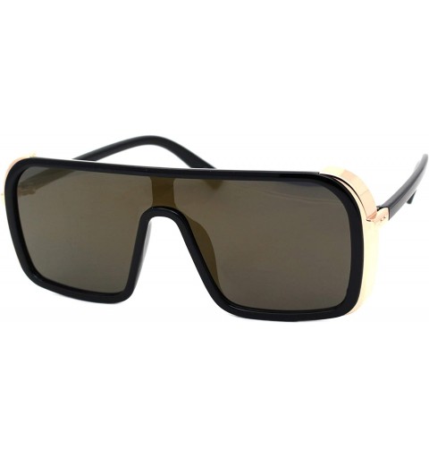 Square Mens Fashion Sunglasses Side Cover Square Flat Top Designer Shades UV 400 - Black Gold (Brown Mirror) - C2194INTW35 $1...