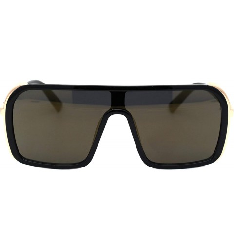 Square Mens Fashion Sunglasses Side Cover Square Flat Top Designer Shades UV 400 - Black Gold (Brown Mirror) - C2194INTW35 $1...