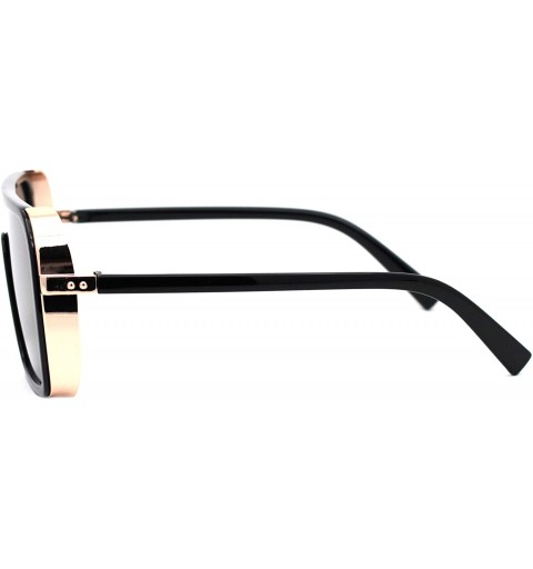 Square Mens Fashion Sunglasses Side Cover Square Flat Top Designer Shades UV 400 - Black Gold (Brown Mirror) - C2194INTW35 $1...