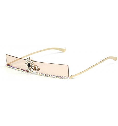 Rectangular new trend narrow side rectangular diamond sunglasses ladies metal rhinestone marine color sunglasses - CO18YIWDEO...