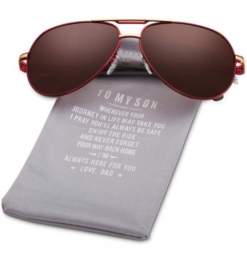 Square Personalized Aviator Sunglasses Polarized Protective - Red-for Son from Dad - CB18RC80NI2 $10.86