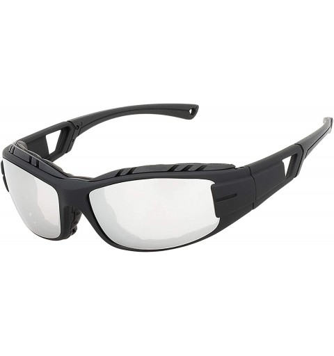 Wrap Airdam Sunglasses Motorcycle Riding- Sports- Driving- Cycling Wrap - Black - Silver Mirror - C1196MW3749 $15.16