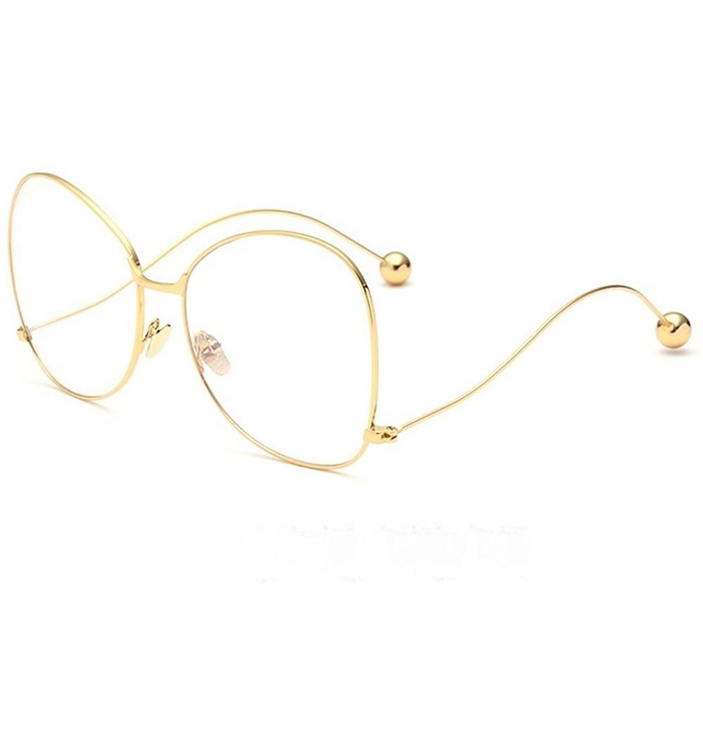 Oversized Inspired Bead Circle Oversize Clear Lens Metal Frame Sunglasses with case - yhl - Gold-clear - CA12MASVKSG $14.02