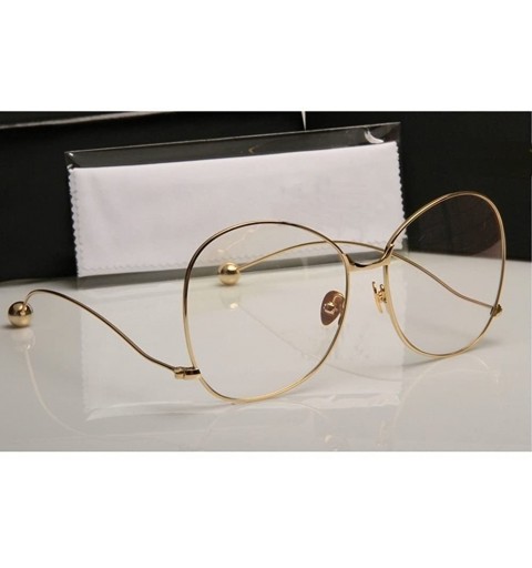 Oversized Inspired Bead Circle Oversize Clear Lens Metal Frame Sunglasses with case - yhl - Gold-clear - CA12MASVKSG $14.02