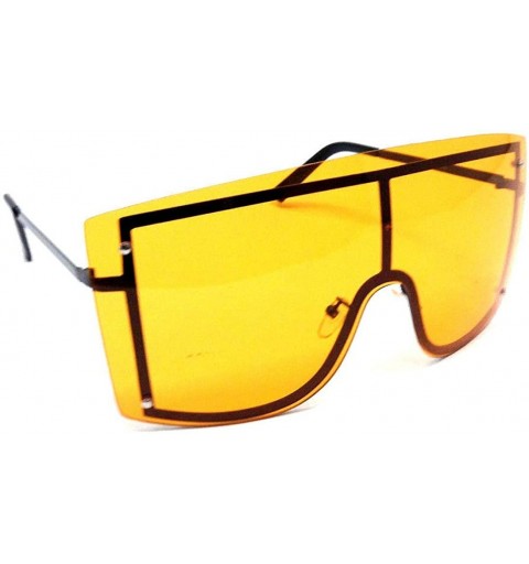 Shield Arctic Rimless Oversized One Piece Shield Flat Top Sunglasses - Black Metallic Frame - CK18QK2HUKN $16.44