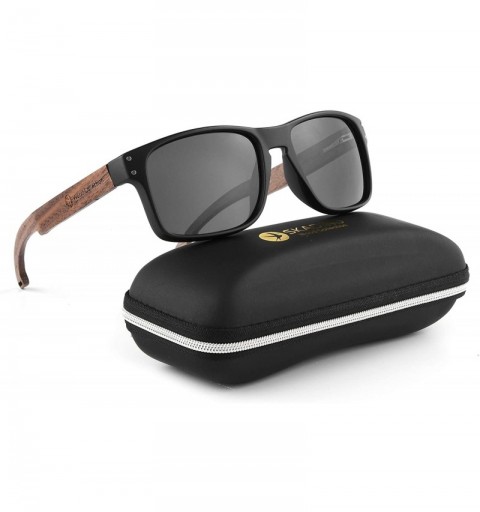 Aviator Sunglasses For Men With Polarized Lens Handmade Bamboo Sunglasses For Men&Women - A Walnut Black - CG185DTOOIA $22.01