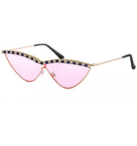 Shield One-piece Diamond Cat Sunglasses Women Small Shield Fashion Novelty Club Party Sunglasses - Pink - CS194L70Z9U $29.44