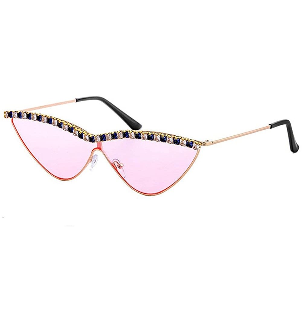 Shield One-piece Diamond Cat Sunglasses Women Small Shield Fashion Novelty Club Party Sunglasses - Pink - CS194L70Z9U $12.40