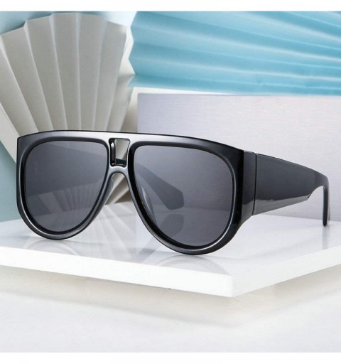 Round Fashion Oversized Shield Sunglasses Women Sunshade Glasses Vintage Flat Top Round Futuristic Sunglasses - Black - CT192...