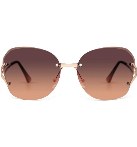 Rimless Oversized Oval Sunglasses For Women Rimless Gradient Lens Novel Metal Temple - Brown - CL18LX36T28 $12.08