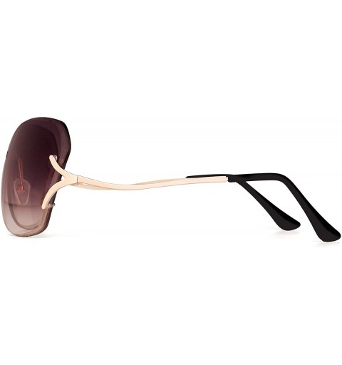 Rimless Oversized Oval Sunglasses For Women Rimless Gradient Lens Novel Metal Temple - Brown - CL18LX36T28 $12.08