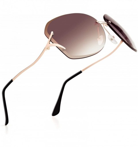 Rimless Oversized Oval Sunglasses For Women Rimless Gradient Lens Novel Metal Temple - Brown - CL18LX36T28 $12.08