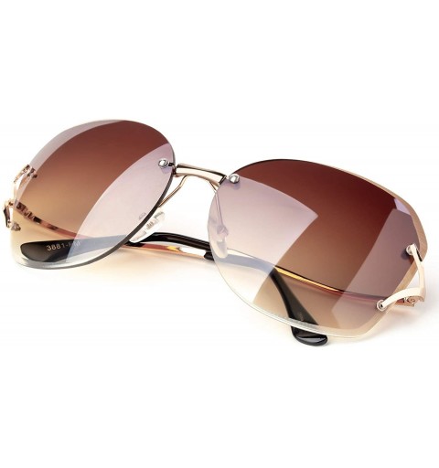 Rimless Oversized Oval Sunglasses For Women Rimless Gradient Lens Novel Metal Temple - Brown - CL18LX36T28 $12.08