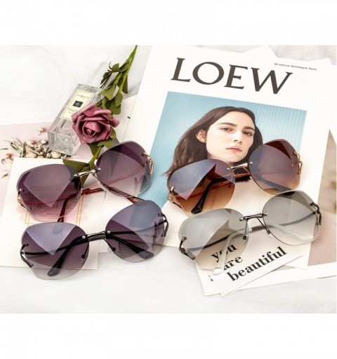 Rimless Oversized Oval Sunglasses For Women Rimless Gradient Lens Novel Metal Temple - Brown - CL18LX36T28 $12.08