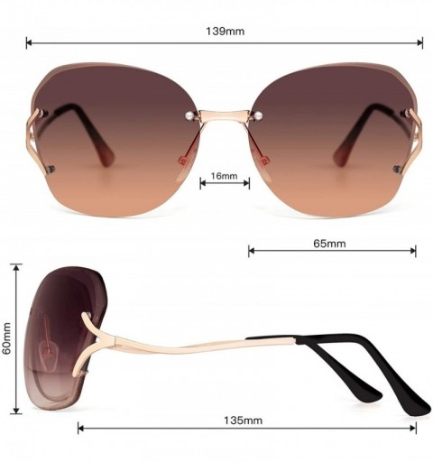 Rimless Oversized Oval Sunglasses For Women Rimless Gradient Lens Novel Metal Temple - Brown - CL18LX36T28 $12.08