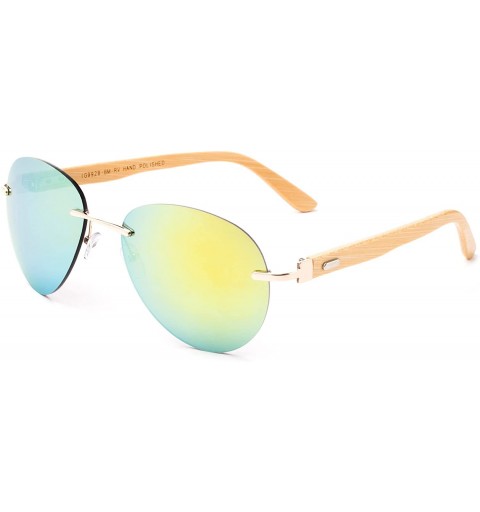Rimless Bamboo Arm Oversized Rimless Aviator Sunglasses with Flash Lens Bamboo Sunglasses for Men & Women - Yellow Flash - CN...