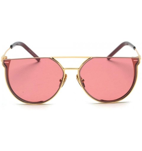 Round Oversized Half Frame Metal Round Sun glasses For Women Flat Top Shades Sunglasses - Red - CQ18LTS3E9K $28.79