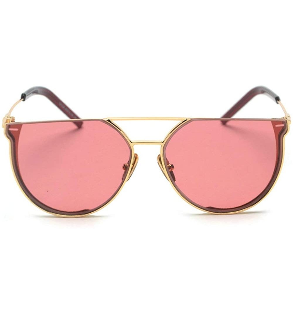 Round Oversized Half Frame Metal Round Sun glasses For Women Flat Top Shades Sunglasses - Red - CQ18LTS3E9K $14.23