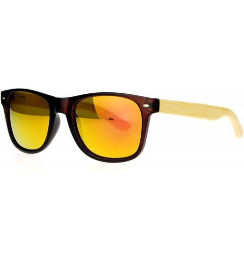 Wayfarer Real Bamboo Wood Temple Hipster Mirrored Lens Horned Sunglasses - Brown Fuchsia - CK122JTSFMB $9.88