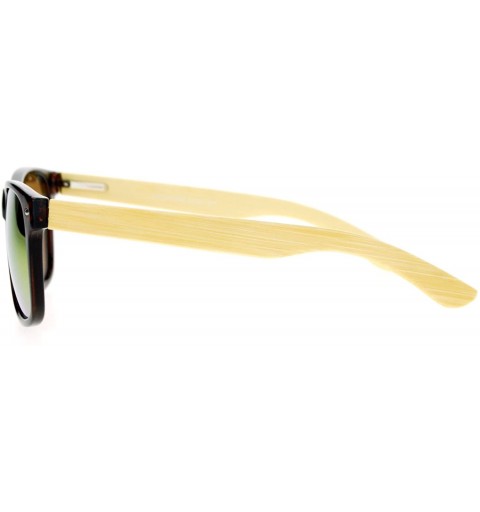 Wayfarer Real Bamboo Wood Temple Hipster Mirrored Lens Horned Sunglasses - Brown Fuchsia - CK122JTSFMB $9.88