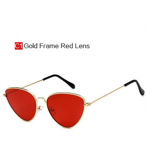 Aviator Sunglasses Women Cat Eye Metal Frame Retro Brand Designer Sun C1 Gold Red Multi - C1 Gold Red - CJ18YZWT8NX $8.14