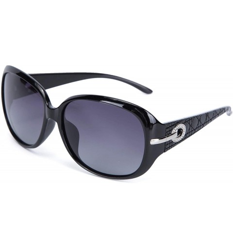 Sport Women's Shades Classic Oversized Polarized Sunglasses 100% UV Protection - Black Frame Gray Lens - CZ17Z68CXWT $26.24