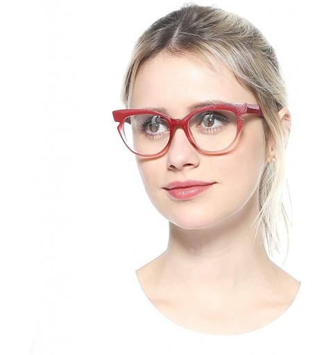 Cat Eye Womens Hit Color Grid Pattern Cat Eye Reading Glass Eyeglass Frame - Red - C118IHTA9YD $13.17
