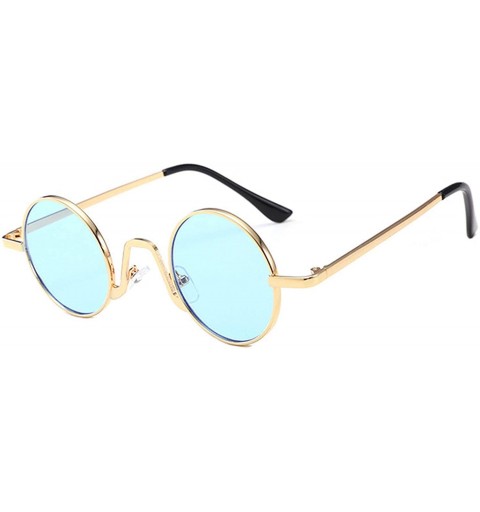 Round Fashion Round Metal Frame Glasses Steampunk Sunglasses1562 - Gold-blue - CN18M4M50T4 $13.40