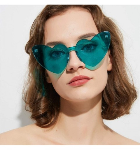 Goggle Summer Beach Love Heart Sunglasses Clear Lens Sun Glasses Women Vintage Cat Eye Sunglasses Shades - Sea Green - CM18Y3...