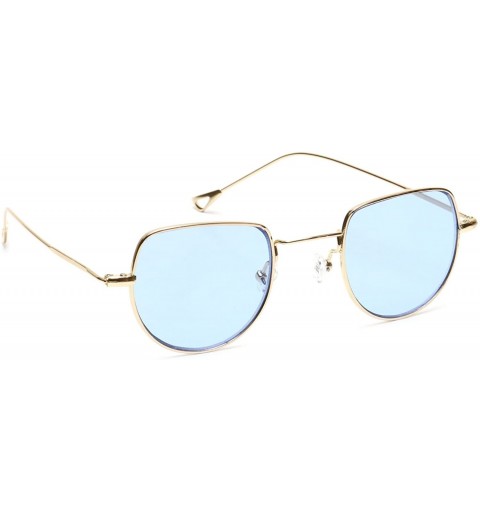 Oval Small Half Circle Sunglasses Cut Out Gold Metal Round Candy Color Tint Oval Boho Style - Blue - C918EXLDRQN $21.11