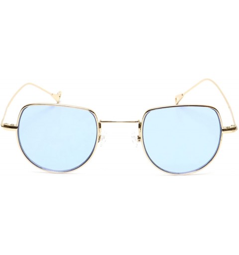 Oval Small Half Circle Sunglasses Cut Out Gold Metal Round Candy Color Tint Oval Boho Style - Blue - C918EXLDRQN $10.68