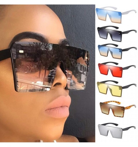 Rimless Square Oversized Sunglasses for Women Men Flat Top Fashion Shades Fashion Glasses Vintage Retro Classic - E - CU19073...