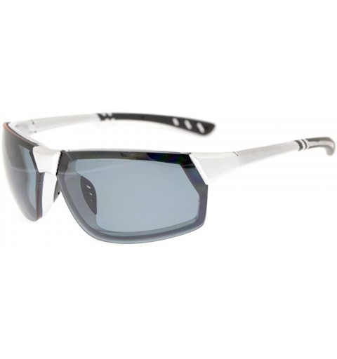 Sport Polycarbonate Polarized TR90 Unbreakable Sport Sunglasses - Silver/Grey Lens - CJ12O7FKSSI $31.28