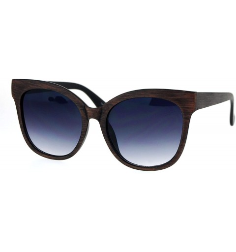 Oversized Wood Grain Thick Plastic Horn Rim Cat Eye Oversize Sunglasses - Brown Smoke - CW12NZVYQD5 $11.64