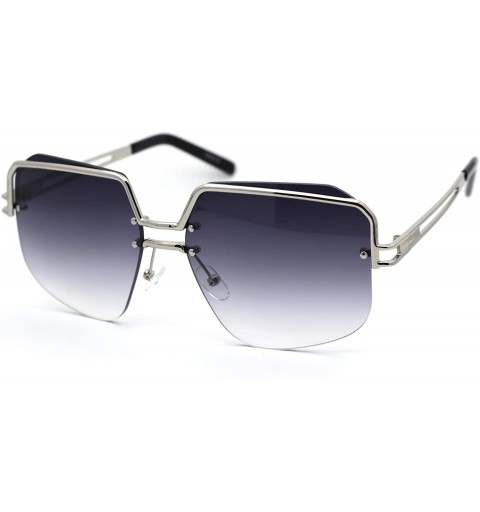 Rectangular Womens Luxury Mobster Half Rim Exposed Lens Sunglasses - Silver Smoke - CT18WWNZW3G $13.50