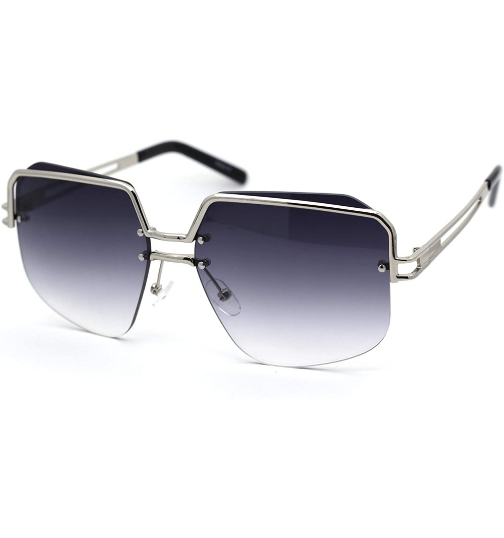 Rectangular Womens Luxury Mobster Half Rim Exposed Lens Sunglasses - Silver Smoke - CT18WWNZW3G $13.50