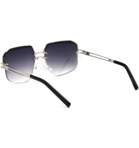 Rectangular Womens Luxury Mobster Half Rim Exposed Lens Sunglasses - Silver Smoke - CT18WWNZW3G $13.50